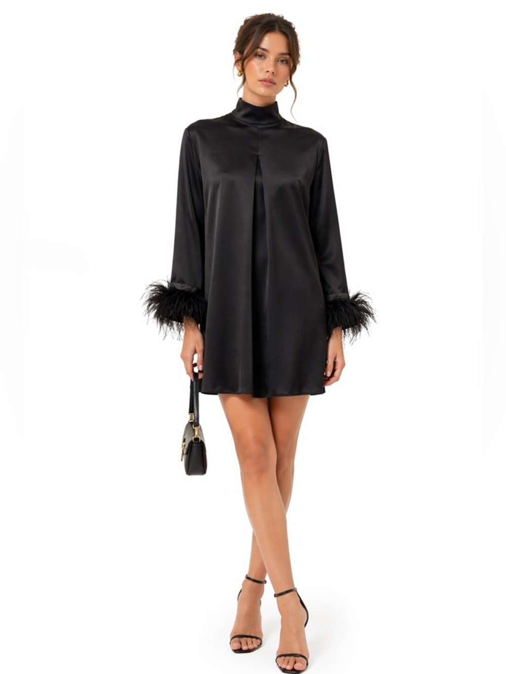 Sleeper Black Feather Trim Mini Dress Size M NWT
